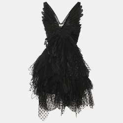 Pre Owned Zimmermann Black Tulle Rhythmic Fluted Mini Dress S