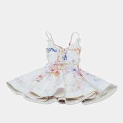 Pre Owned فستان ميني زيمرمان كورال وردي مزيج الكتان بدون حمالات مقاس متوسط - ميديم