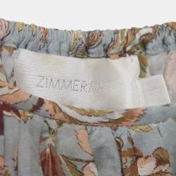 Pre Owned Zimmermann Blue Floral Print Cotton Ruffled Blouse S