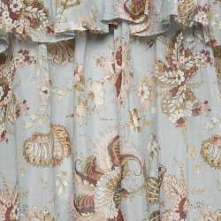 Pre Owned Zimmermann Blue Floral Print Cotton Ruffled Blouse S