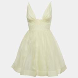 Pre Owned Zimmermann Yellow Linen Blend Pleated Illuminate Mini Dress S