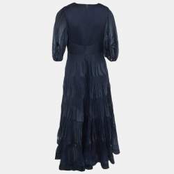 Pre Owned Zimmerman Navy Blue Crepe Pleated Midi Dress L