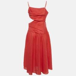 مملوكة مسبقًا فستان زيمرمان م�يدي كتان أحمر مقطوع مقاس كبير (لارج)