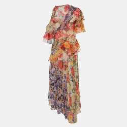 Pre Owned Zimmermann Multicolor Floral Print Chiffon Wonderland Flounce Midi Dress XS