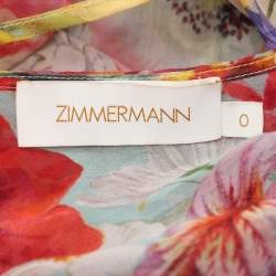 Pre Owned Zimmermann Multicolor Floral Print Chiffon Wonderland Flounce Midi Dress XS