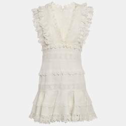 Pre Owned Zimmermann White Linen Wayfarer Flutter Dress M