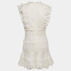 Pre Owned Zimmermann White Linen Wayfarer Flutter Dress M