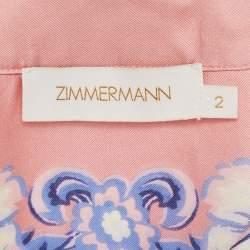 مملوكة مسبقًا Zimmermann Pink Printed Silk Postcard Belted Top M