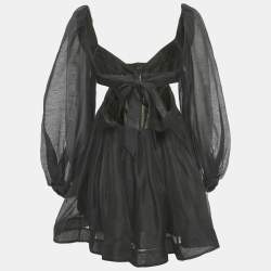 Pre Owned Zimmermann Black Cut-Out Linen Mini Dress XS