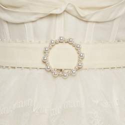 Pre Owned فسطان زيمرمان أبيض كتان مطرز عالي المد مع تفاصيل صغيرة - إكس تقديرات