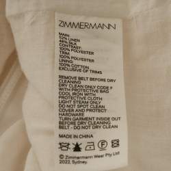 Pre Owned فسطان زيمرمان أبيض كتان مطرز عالي المد مع تفاصيل صغيرة - إكس تقديرات