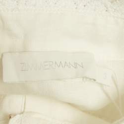 Pre Owned فستان زيمرمان كتان مطرز أبيض بتفاصيل لير ميدي مقاس كبير (لارج)