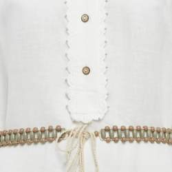 Pre Owned فستان زيمرمان كتان مطرز أبيض بتفاصيل لير ميدي مقاس كبير (لارج)