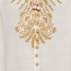 مملوكة مسبقًا Zimmermann White Embroidered Ramie Blouse M
