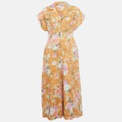 مملوكة مسبقًا Zimmermann Brown Floral Print Linen Jumpsuit M