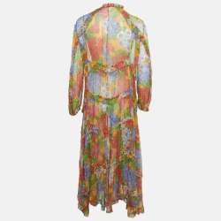 Pre Owned Zimmermann Multicolor Floral Print Crinkle Silk Maxi Dress M