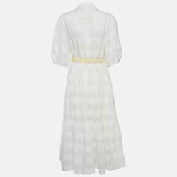 مملوكة مسبقًا Zimmermann White Striped Cotton Maxi Dress L