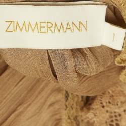 Pre Owned Zimmermann Brown Crepe Lace Detail Tiered Midi Dress M