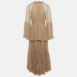 Pre Owned Zimmermann Brown Crepe Lace Detail Tiered Midi Dress M