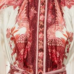 Pre Owned Zimmermann White /Red Floral Print Silk Pleated Mini Dress L