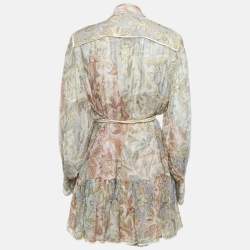 Pre Owned Zimmermann Multicolour Floral Print Silk Crepe Rebellion Button Mini Dress M