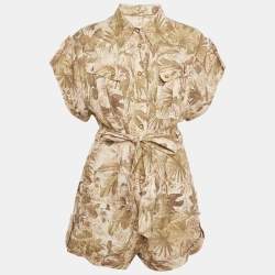 مملوكة مسبقًا Zimmermann Green Tropical Print Linen Playsuit L