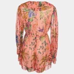 مملوكة مسبقًا Zimmermann Pink Floral Print Silk Playsuit L