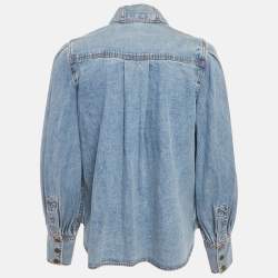 Pre Owned Zimmermann Blue Denim Neck Tie-Up Blouse M