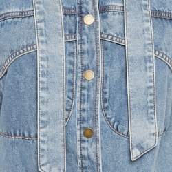 Pre Owned Zimmermann Blue Denim Neck Tie-Up Blouse M