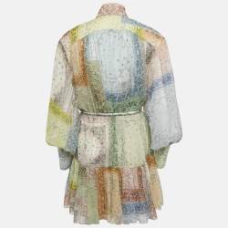 مملوكة مسبقًا فستان ميني زيمرمان حرير بطبعة ورود أبيض / أحمر مطوي مقاس كبير (لارج)