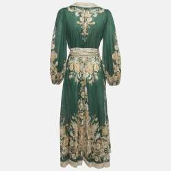 Pre Owned Zimmermann Green Devi Print Cotton Wrap Dress M