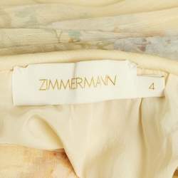 Pre Owned Zimmermann Yellow Floral Print Frill Detail Crepe Top & Skirt Set L