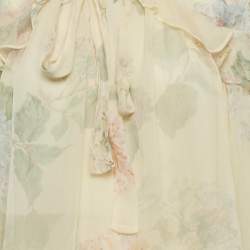 Pre Owned Zimmermann Yellow Floral Print Frill Detail Crepe Top & Skirt Set L