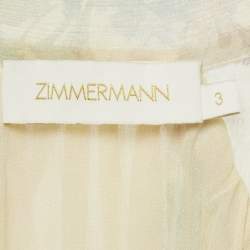 Pre Owned Zimmermann Yellow Floral Print Frill Detail Crepe Top & Skirt Set L