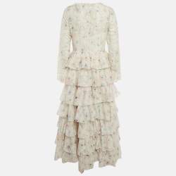 Pre Owned Zimmermann White Floral Print Broderie Anglaise Tiered Halliday Gown L