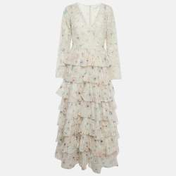 Pre Owned Zimmermann White Floral Print Broderie Anglaise Tiered Halliday Gown L