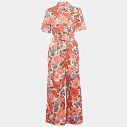 مملوكة مسبقًا Zimmermann Multicolor Floral Printed Linen Belted Jumpsuit XS