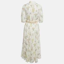 مملوكة مسبقًا طقم بلوزة وتنورة زيمرمان قطن بطباعة زهور كريمي مقاس كبير