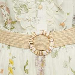 مملوكة مسبقًا طقم بلوزة وتنورة زيمرمان قطن بطباعة زهور كريمي مقاس كبير