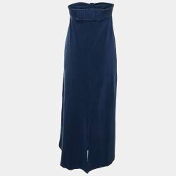 مملوكة مسبقًا Zimmermann Navy Blue Terry Strapless Front Knot Detail Midi Dress L