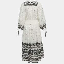 مملوكة مسبقًا فستان زيمرمان كتان مطرز تالّي أبيض طويل مقاس متوسط