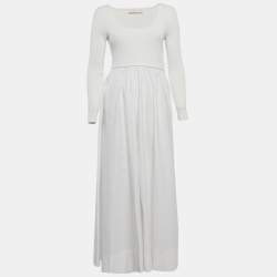 مملوكة مسبقًا Zimmermann White Rib Knit and Poplin Scoop Neck Long Dress M
