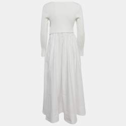 مملوكة مسبقًا Zimmermann White Rib Knit and Poplin Scoop Neck Long Dress M