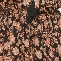 مملوكة مسبقًا فستان زيمرمان أسود بطبعة زهور كتان متعدد الطبقات مكشوف الأكتاف مقاس متوسط (ميديم)