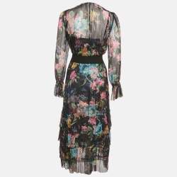 Pre Owned Zimmermann Black Floral Print Chiffon Asymmetric Midi Dress M
