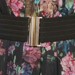 Pre Owned Zimmermann Black Floral Print Chiffon Asymmetric Midi Dress M