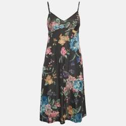 Pre Owned Zimmermann Black Floral Print Chiffon Asymmetric Midi Dress M