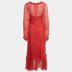 Pre Owned Zimmermann Red Polka Dots Silk Maxi Dress M
