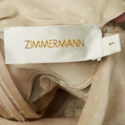 Pre Owned Zimmermann Beige Printed Satin Lace Panel Detail Blouse M