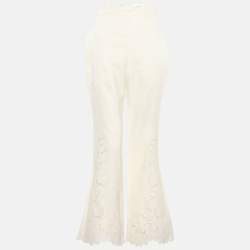 مملوكة مسبقًا Zimmermann White Linen Floral Lace Trousers XS